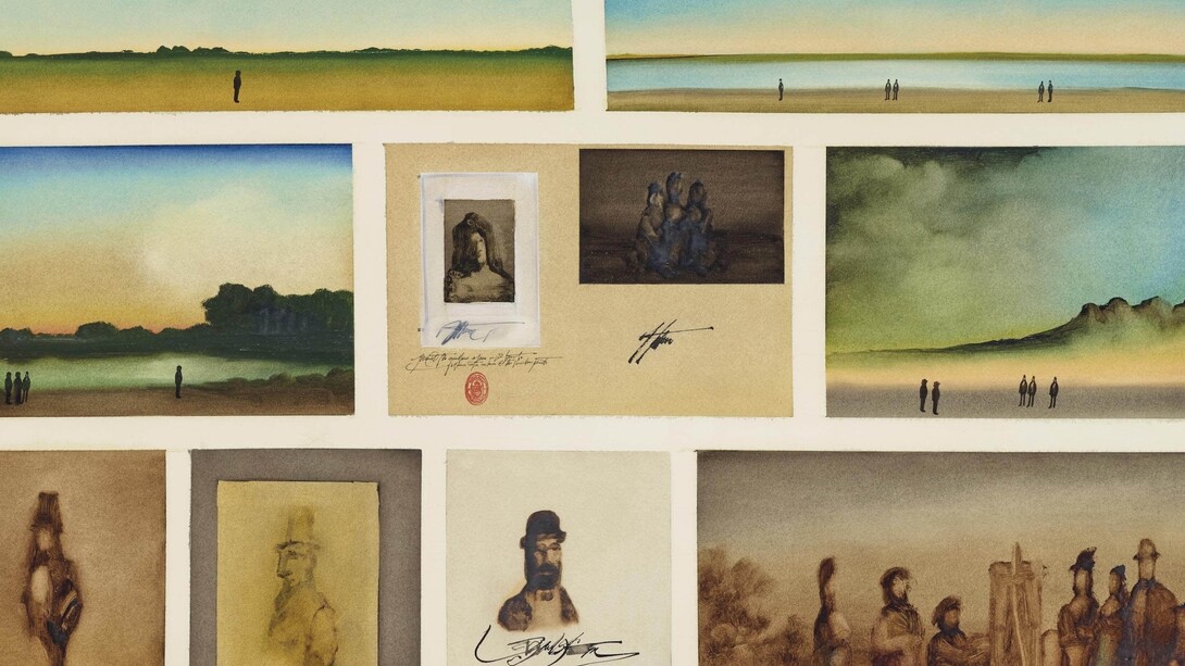 Saul Steinberg, La Vie d'Artiste, 1970, Watercolor, oil, ink, stamps, graphite, on paper , 29 3/4" x 39 3/4"
Provenance: Galerie Maeght, Paris, Exhibited: Cologne, Kunstverein; Stuttgart, Württembergischer Kunstverein; Hanover, Kestner-Gesellschaft;Kulturhaus der Stadt Graz, and Vienna, Museum des 20. Jahrhunderts, Nov. 1974 - August 1975, No. 53. Courtesy of Adam Baumgold Gallery