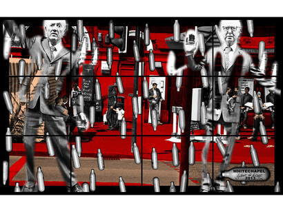 Gilbert & George, Whitechapel, 2013. 191 x 302 cm (75.2 x 118.9 in), Courtesy Galerie Thaddaeus Ropac, Paris/Salzburg © Gilbert & George