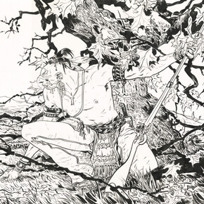 Paul Pope, Liberty tree, Homage to Hugo Pratt - Poster for The comic book legal defense fund (detail), 2014. Courtesy of Philippe Labaune Gallery