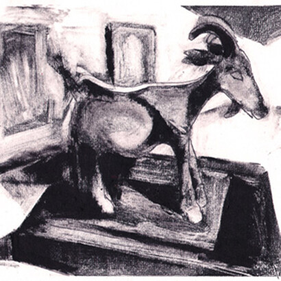 Pablo Picasso, Capra, Sperimentatore e onnivoro. Picasso non poteva non praticare questa tecnica. In questo caso riproduce in monotipo una propria scultura con stesso soggetto, realizzata nel1950.