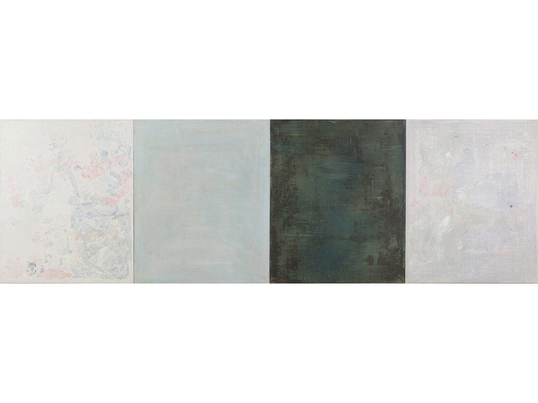 Hiroshi Tachibana, Five Panels, 2014-15, Gel medium transfer and acrylic on linen, 65.2 x 201.4 cm