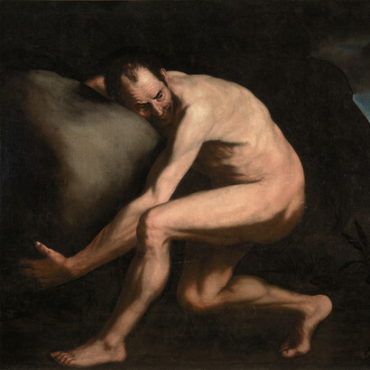 Sísifo, de José de Ribera. Sísifo, ao continuar sua tarefa sem fim, encarna essa revolta