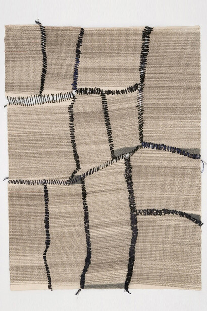Elena del Rivero, Stitched, 1, 2011, Typewriter, graphite, and thread on handmade Abaca paper, 30 x 22 inches, 76.2 x 55.9 cm
