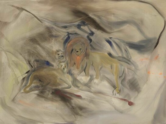 Sophie von Hellermann, Lion's Den, 2012, Pigment and acrylic emulsion on canvas, 90 1/2 x 126 inches (230 x 320 cm), Courtesy the artist and Greene Naftali, New York