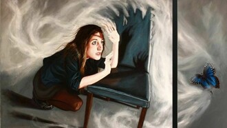 Alessandro Bulgarini, Chaos Theory: the butterfly effect. Olio su tela preparata – dittico - cm 133 x 100, 2012.