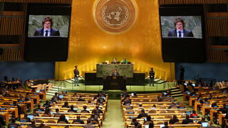El presidente Javier Milei durante su discurso en la Asamblea de Naciones Unidas, Nueva York, Estados Unidos, 24 de septiembre de 2024