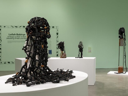 Leilah Babirye, Embaga ya Naki ne Naki (Wedding of Naki and Naki), exhibition view. Courtesy of ICA Boston