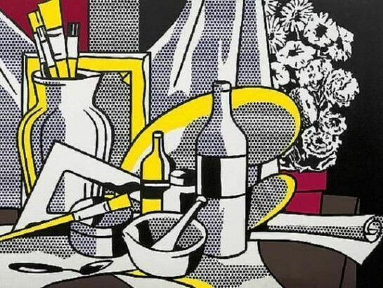 Roy Lichtenstein, "Still Life with Palette", 1972. Oil and Magna on canvas, 60 x 95 5/8 inches (152.4 x 242.9 cm). Acquavella Galleries. Art © Estate of Roy Lichtenstein