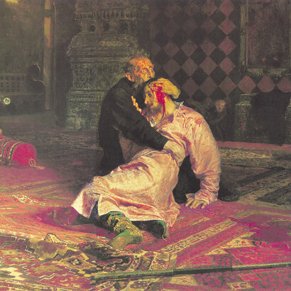 Ivan le Terrible et son fils Ivan le 16 novembre 1581, 1885. Huile sur toile, 199,5 x 254 cm.
Galerie d’État Trétiakov, Moscou.