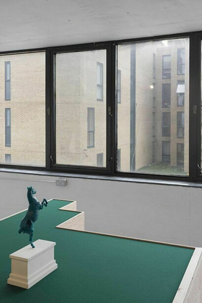 Tom Railton, Chevalier Haquenée, 2013, 1:9 scale proposal model, Verdigris/Encaustic paint, Hainsworth® Standard Holly Baize, Gypsum Plaster, Softwood, Far Eastern Plywood, Copper-coated Mild Steel