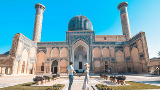 Plaza Registan en la ciudad de Samarcanda, Uzbekistán