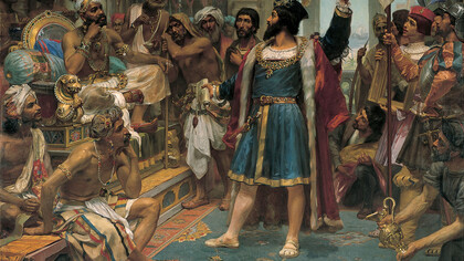 José Veloso Salgado, Vasco da Gama perante o Samorim de Calecute, 1898, óleo sobre tela