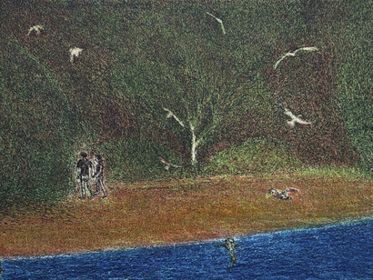 Daniel Lipstein, 'First Time, Eve and Adam in the Garden', etching and aquatint, 18 28.8 cm, Copyright the artist