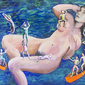 Dario Fo,
Allegoria dei viaggi di Gulliver dove la Callas e'
presentata nei panni di una gigantessa,
2013,
Tecnica mista su tela, 135 x 103 cm
(141 x 109 cm con cornice),
Archivio Franca Rame e Dario Fo