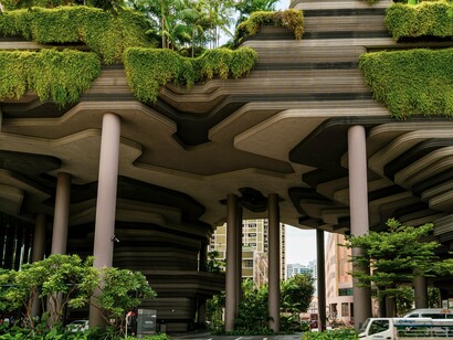 The lush terraces of Parkroyal Collection Pickering in Singapore, symbolising sustainable building design for hotter cities