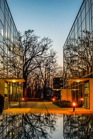 An open office precinct where lighting and visibility reinforce security, presenting the relationship between design and crime prevention