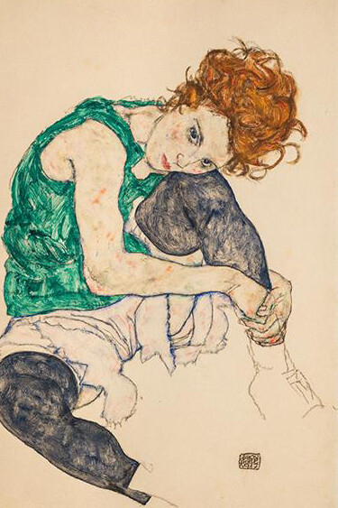 Seated Woman with Bent Knee, Egon Schiele, date: 1917; Vienna, Austria