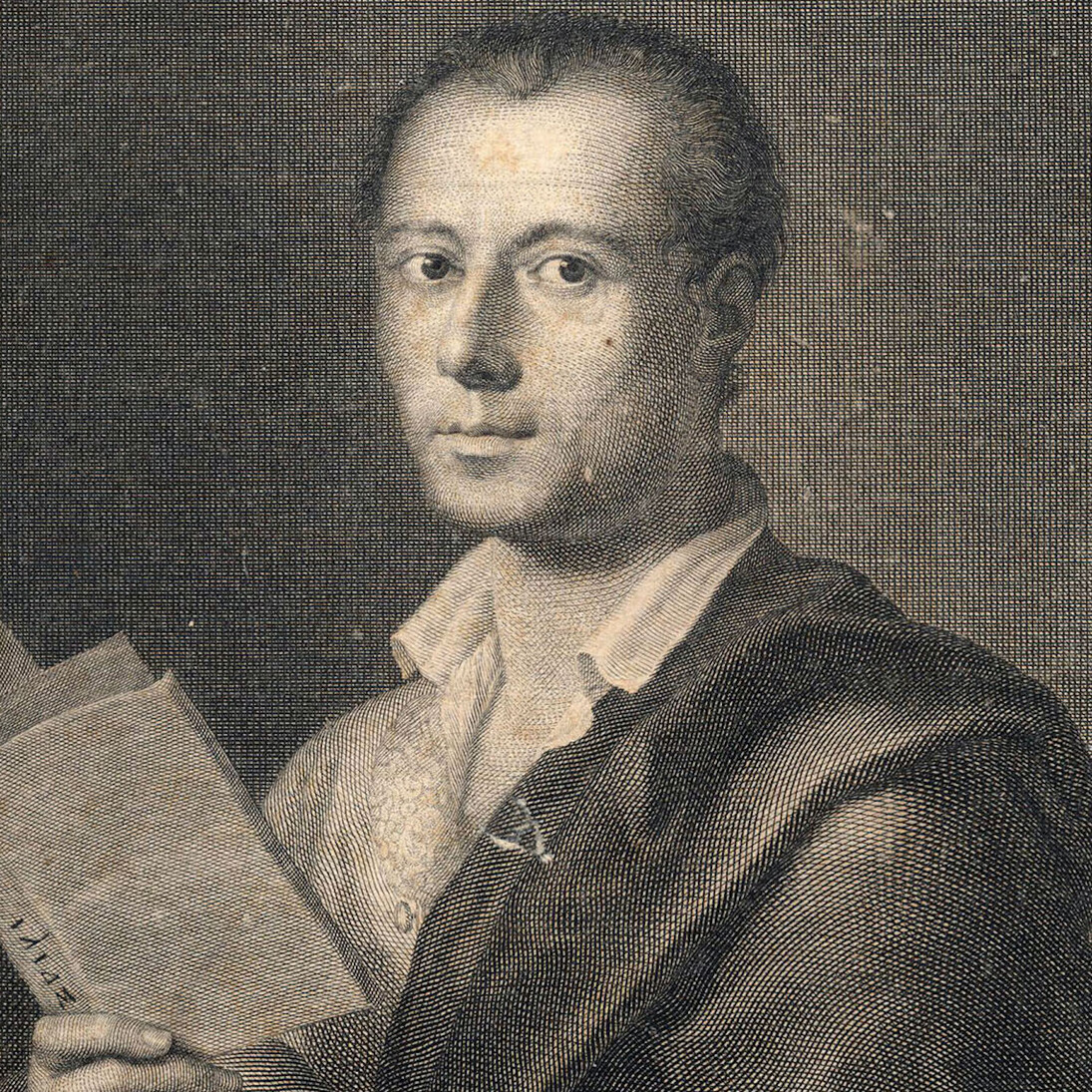 Jacques Louis Copia, “Ritratto di J. J. Winckelmann” ripreso dal dipinto di Antoine Raphael Mengs, conservato presso la Raccolta di José Nicolas de Azara, 1794, incisione all’acquaforte, 24,8 x 18,5 cm (incollata su foglio 28 x 