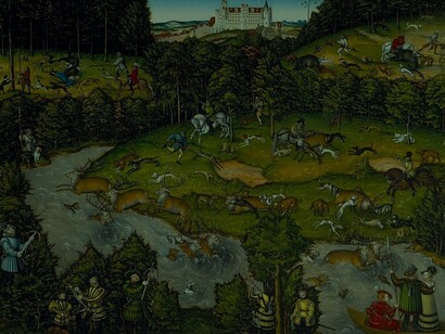 State of nature: Detail of "Hunting near Hartenfels castle" (1540), Lucas Cranach the Elder