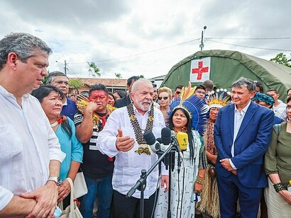 Visita do Presidente Lula no anúncio de ações emergenciais para a população Yanomami; Amazônia, Brasil