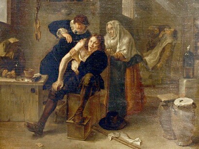 Gerrit Ludens. Sutura de una herida menor en una barbería. Siglo XVII