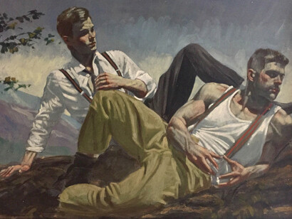 Mark Beard Untitled 6 (Two Men Reclining) 30x40 oil on canvas. Detail