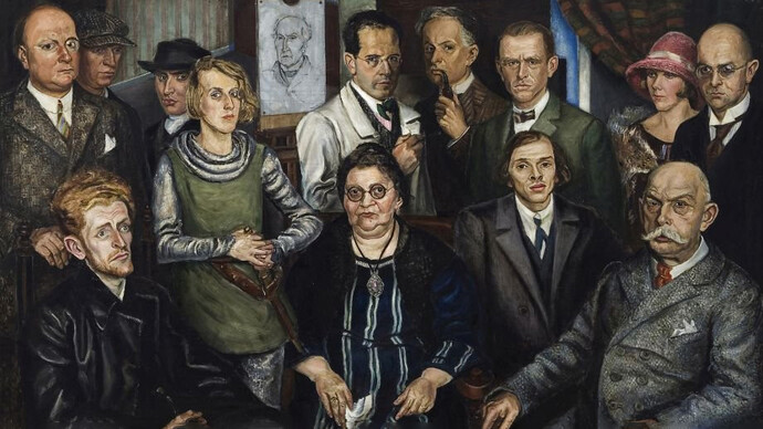 Johanna (Mutter) Ey en el centro, rodeada de algunos de los artistas que representaba (Artista: Arthur Kaufmann)