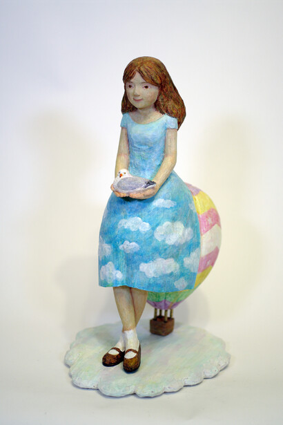 DCG, Al Haibara, "Float softly" 2020, H35 × W20 × D22.5cm acrylic,  brass on camphor tree 2