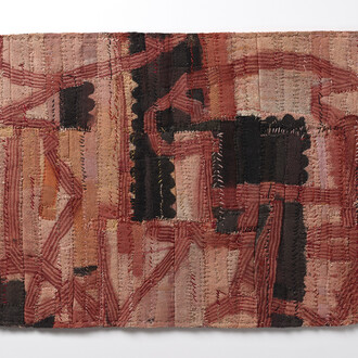 Matthew Harris, Lambeth Lantern Cloth No I, 2021. Acrylic Paint and Linen Thread on Constructed Cotton Cloth, 36H x 46W cm. Image by Article Studio
