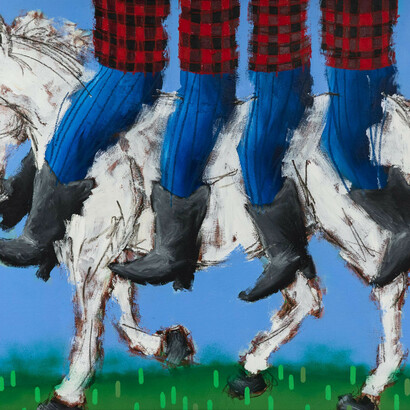 How Am I Supposed To Get Any Riding Done, 2019, Acrylic and oil stick on canvas