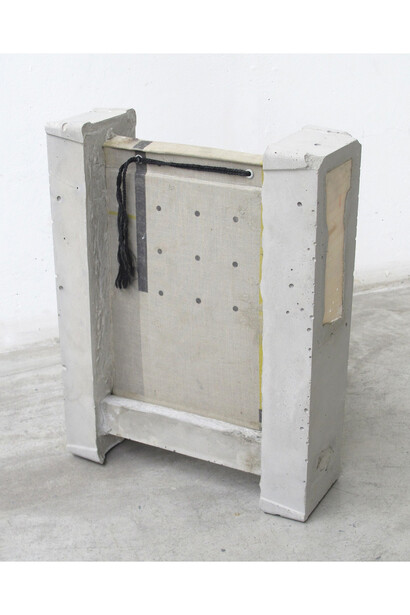 Mariana Mauricio, Sem título 2, 2014, Concrete, Album, wood, silver-tape, resin, 25,5 x 33 x 9 cm
