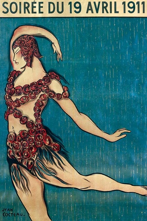 Jean Cocteau, Vaslav Nijinsky in einem Kostüm, entworfen von Léon Bakst für Mikhail Fokines Ballett "Le Spectre de la Rose". Mit freundlicher Genehmigung der Bundeskunsthalle