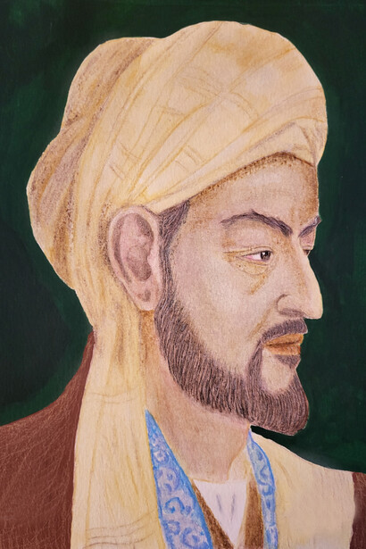 Portrait painting of Ibn Sina (980 – 1037 CE); a Persian physician and philosopher; commonly known in the West as Avicenna. He is often described as the father of early modern medicine