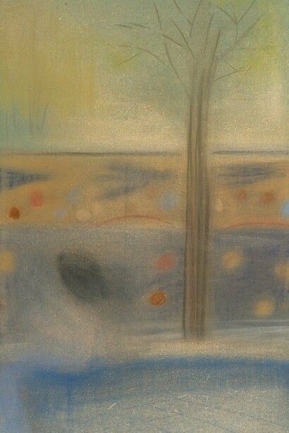 Rasmus Eckhardt, Naked Lunch, 2024, soft pastel on wood, 27.5 x 15.5 in. Courtesy of the artist and Shrine Gallery