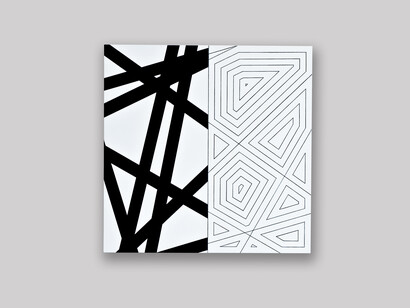 François Morellet, 10 lignes au hasard fortifiées n°2, 2008, acrylic on canvas on wood, 100 x 100 cm / (39⅜ x 39⅜ in). Unique © the artist, image Courtesy of François Morellet and Blain|Southern, Photo: Atelier Morellet 