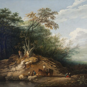 Attributed to Benjamin Barker, the younger 
English, 1776‒1838
Laborers Harvesting Bath Stone
ca. 1800
Oil on canvas
42 x 47 1/8 in. (106.7 x 119.7 cm)
Sidney and Lois Eskenazi Museum of Art, Museum purchase with funds from the estate of Herman B Wells via the Joseph Granville and Anna Bernice Wells Memorial Fund