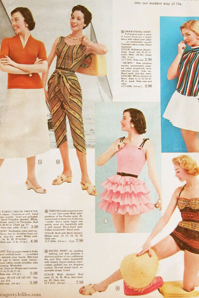1950s fashion trends featured in the Lana Lobell catalog, a snapshot of mid-century American style and suburban femininity