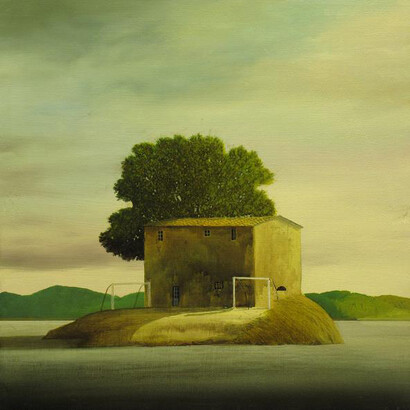 Alessandro Tofanelli, Il campetto, olio su tavola, 40 x 40 