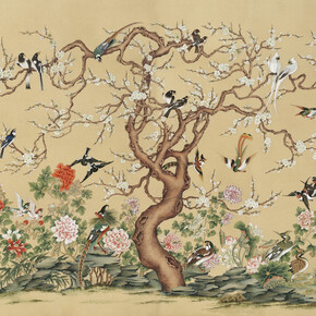 Hyunjoo Cho, Birds and Flowers, 68x70 inches. Courtesy of Kate Oh gallery