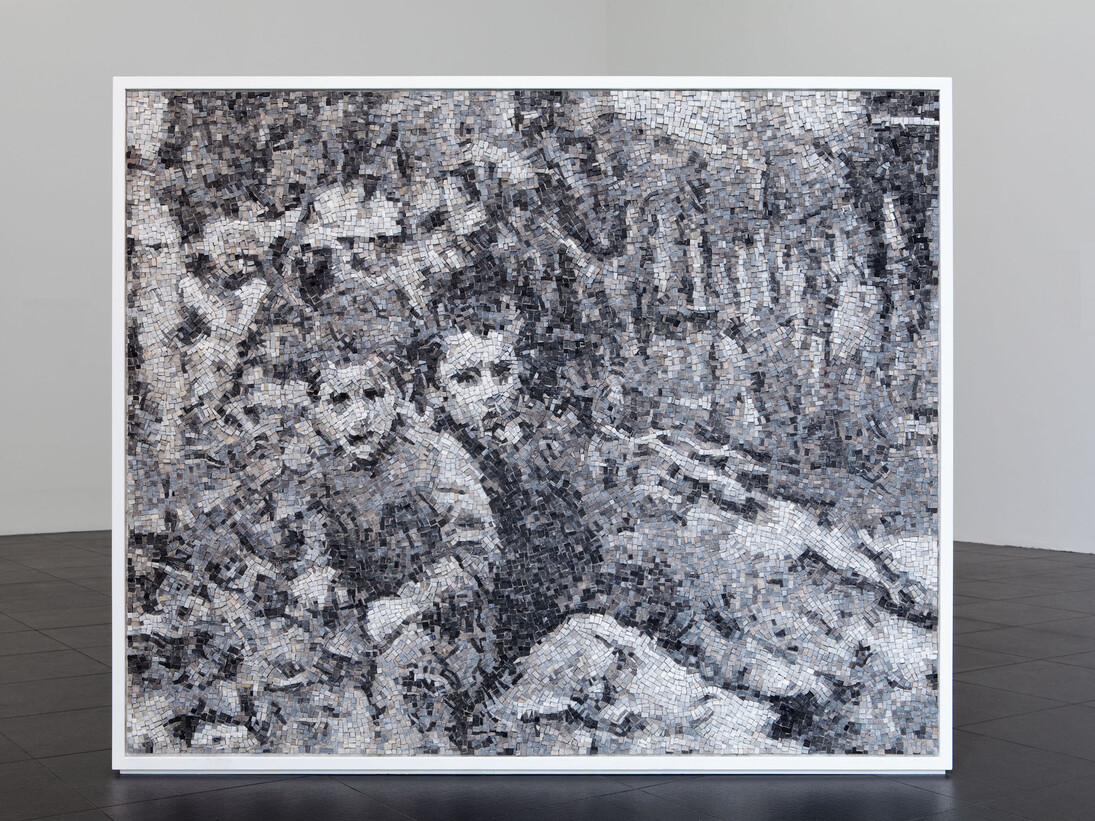 Adrian Paci, Brothers, 2010  Marble mosaic on wood, 150 × 163 cm Courtesy of the Artist, kaufmann repetto, Milano/New York and Peter Kilchmann gallery, Zurich