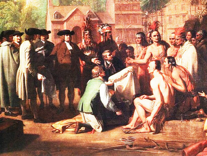 The colonial encounter captured in this painting highlights the contrast between European explorers and Native Americans, showcasing the complex dynamics that Estevanico would have experienced during his historic journey