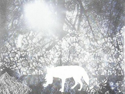 Christopher Russell, Aftermath #3, 2013, Pigment print scratched with a razor, spray paint, 14 x 18 inches