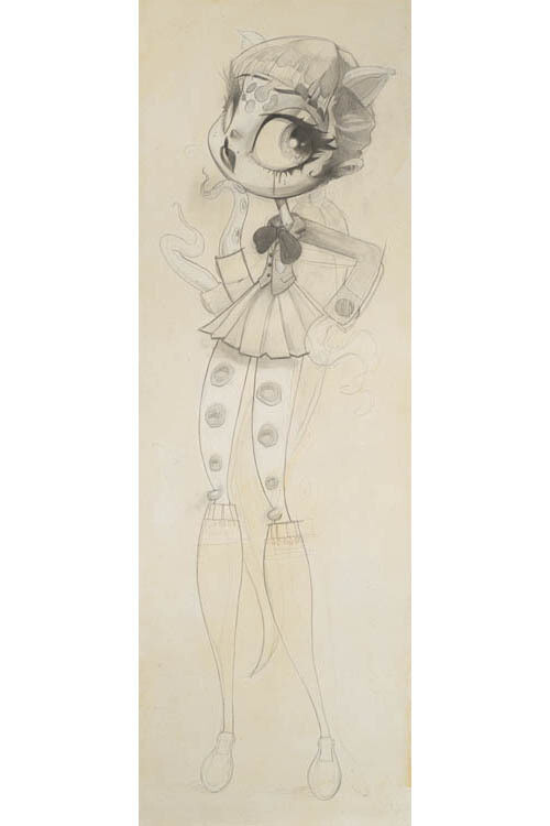 Brandt Peters, Tako Series: Kitty, Graphite, Acrylic and Ink on Linen Canvas, 24" x 72"