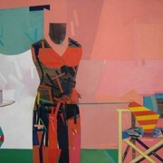 Richard Merkin, Fifth Avenue Pants for Lipstick, 1975, 48" X 72", tempera on board, wood stripping frame size is 49 x 73