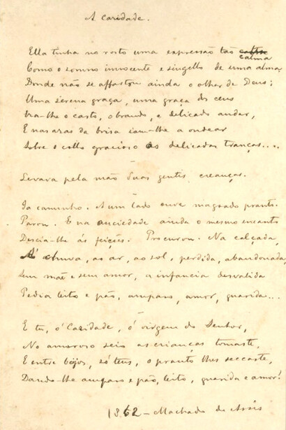 "A caridade", manuscrito de Machado de Assis
