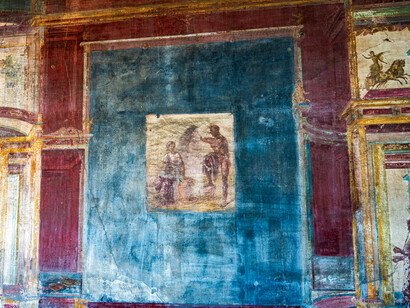 Pintura mural conservada en el interior de una vivienda romana de Pompeya