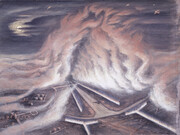 FIDO in Operation (1945) by Alan Sorrell, Watercolour on paper ©IWM (Art.IWM ART LD 5593)