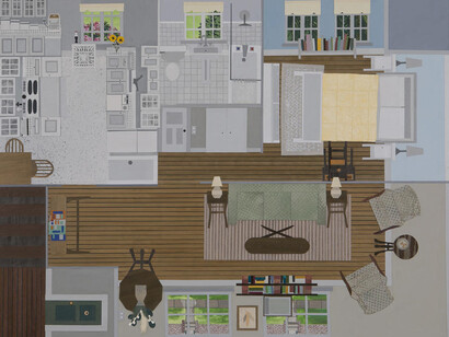 Ann Toebbe, First Wife, 2014, gouache and cut paper on panel, 22 by 28 inches