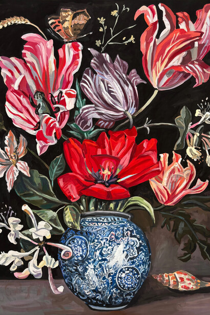 Jean Lowe, Bloemstilleven (in delft vase) (detail), 2026. Courtesy of Craig Krull Gallery