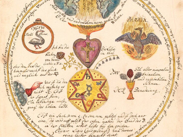 Illustrazione del processo alchemico nella trasmutazione spirituale della prima materia in elisir di vita (ovvero lapis philosophorum, la Pietra Filosofale). Compendio alchemico e rosacrociano
